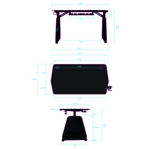 Herní stůl UTRADESK BOOSTER - 136 cm, podsvícený, černý