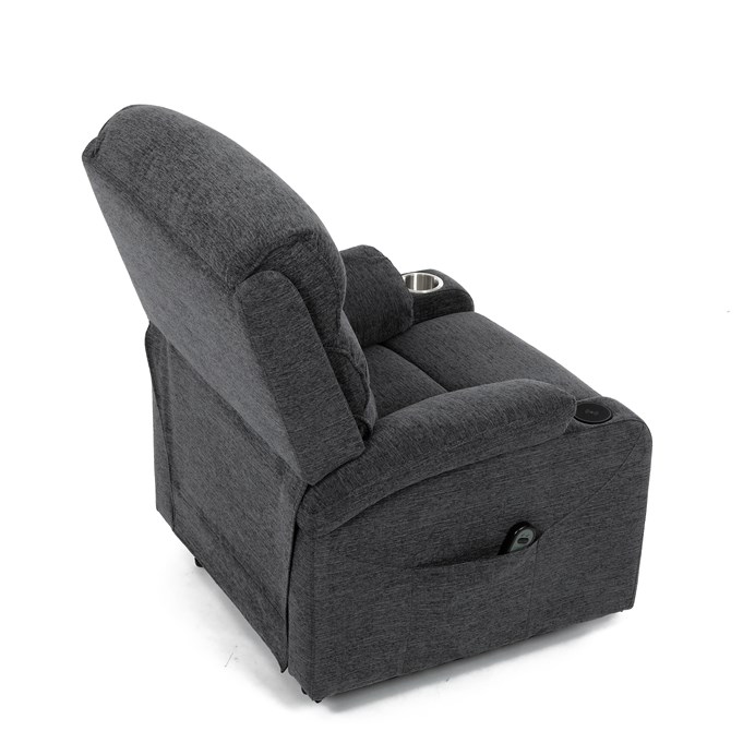 Relaxační křeslo s elektrickým polohováním HOMER - látka, šedá