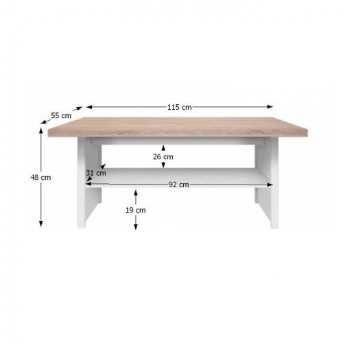 Konferenční stůl TOPTY — 115x55x48 cm, dub sonoma/bílá