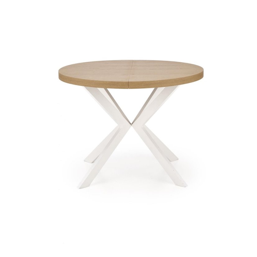 Jídelní kulatý rozkládací stůl PERONI –⁠ 100x100x75 (+150) dřevo, zlatý dub, bílá