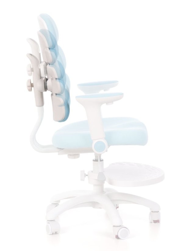 Detská rastúca stolička GRIDDY — látka, biela / modrá