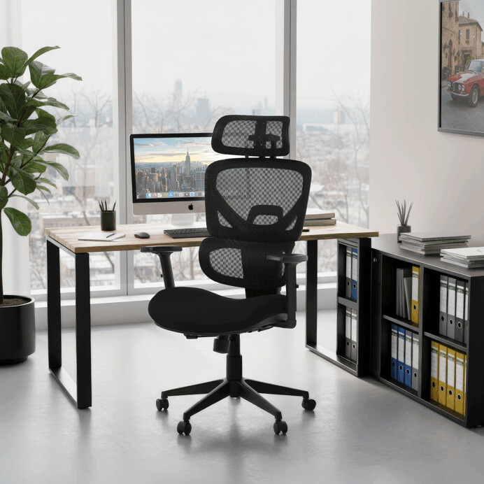 Ergonomická kancelárska stolička DENEB — čierny mesh poťah