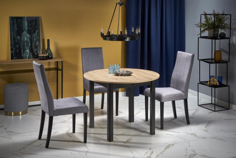 Jídelní kulatý rozkládací stůl RINGO – 102x102x76 (+40) dřevo, dub/černá Halmar