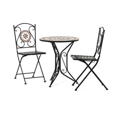Zahradní set, stůl + 2 židle  MOSAICA –⁠⁠⁠⁠⁠⁠ keramická mozaika, černý matný lak