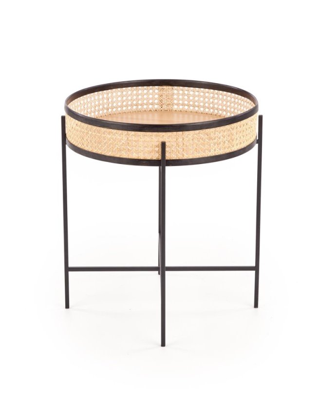 Konferenčný stolík LANIPA –⁠ kov/drevo, čierna/ratan