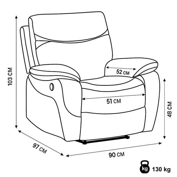 TV křeslo CHRISTOF s elektrickým polohováním — látka vintage, lanýžová Autronic