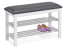 Botník s odkládacími policemi – dřevo, koženka, šedá Autronic