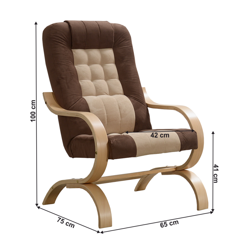 Relaxační křeslo GURU — masiv, látka, buk / hnědá Kondela