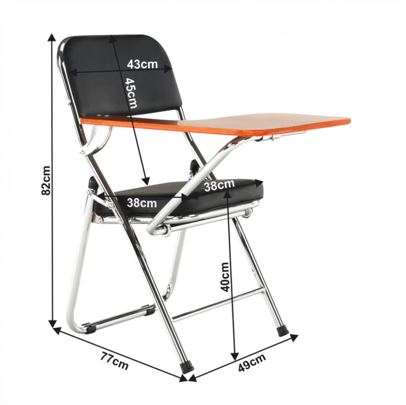 Konferenčná stolička s písacou doskou TEKER - kov, ekokoža, čierna