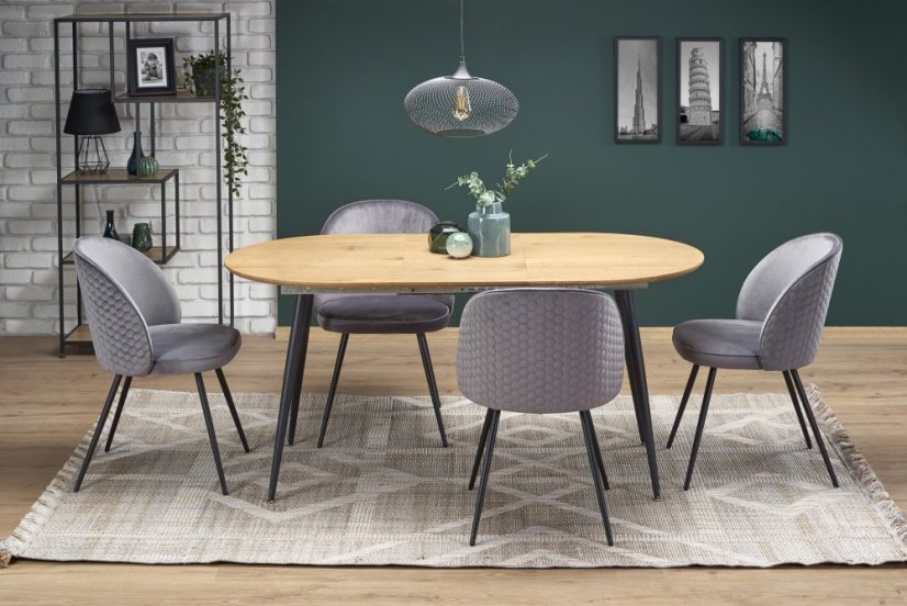 Jídelní kulatý rozkládací stůl COLORADO – 120x80x74 (+40) dub/kov, černý Halmar