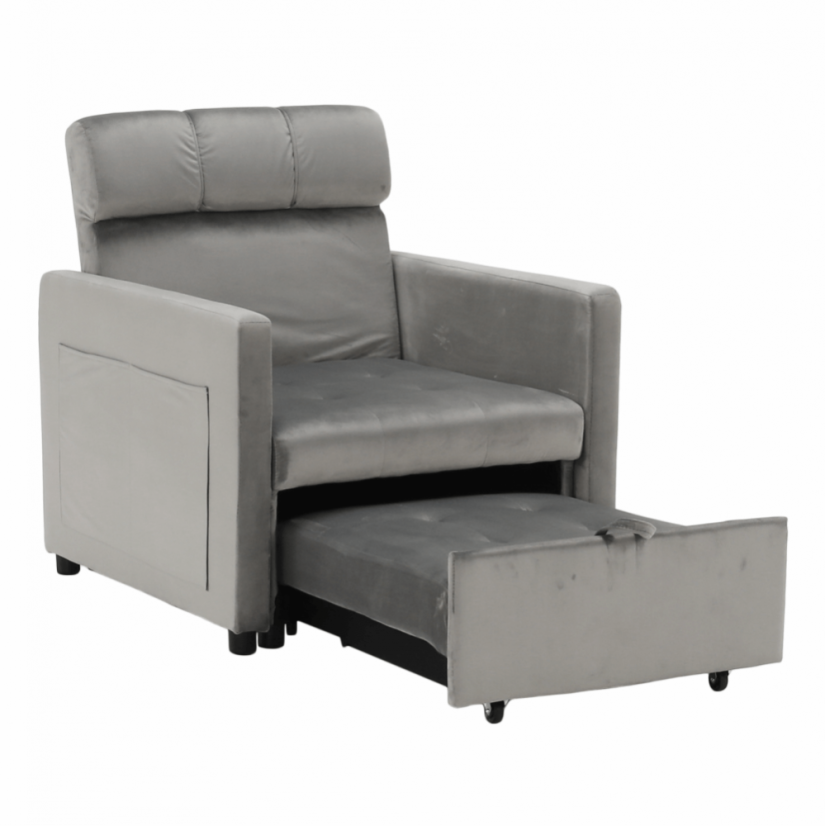 Rozkládací křeslo IGRIM — světlešedá látka/plast