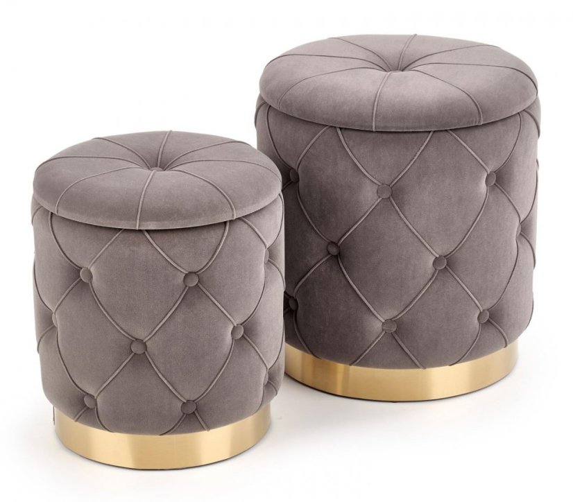 Set taburetov POLLY s úložným priestorom – zamat, kov, viac farieb - POLLY: Sivý