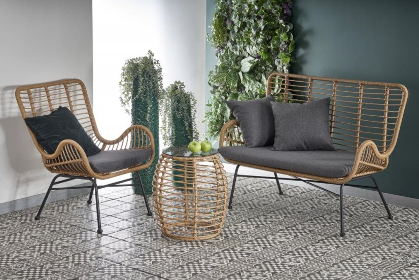 Pohovka IKARO — umělý ratan, látka, šedá Halmar