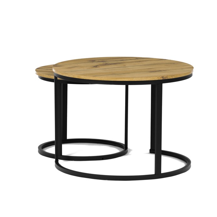 Sada 2 konferenčných stolíkov OREO 3 – MDF z divokého dubu, čierna kovová podstava Autronic