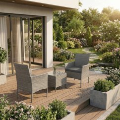 Záhradný set CAFEA 1+2 – sivý polyratan, tvrdené sklo