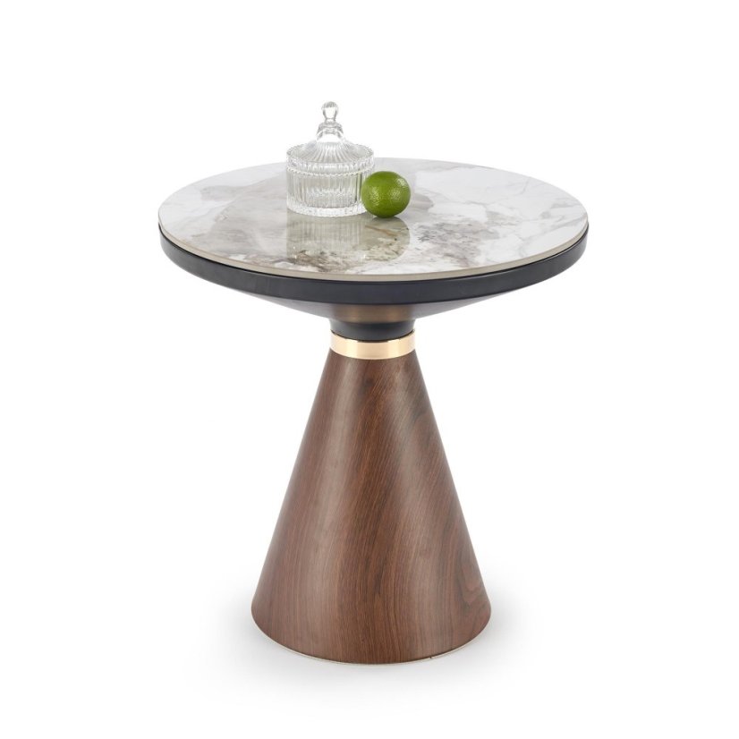 Konferenční stolek GENESIS S — keramika, kov, dekor bílý mramor / ořech Halmar