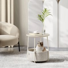 Štýlový odkladací stolík ELIO – 45 × 45 × 50 cm s textilným košom v kašmírovej béžovej