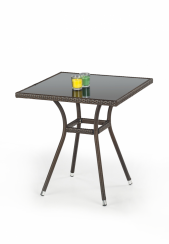 Zahradní stolek MOBIL — umělý ratan, sklo, tmavě hnědá / černá