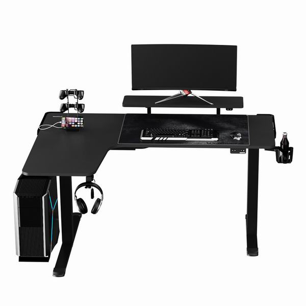 Herní stůl ULTRADESK WINGER – 111x155x60 cm, elektricky nastavitelná výška, RGB podsvícení, černá