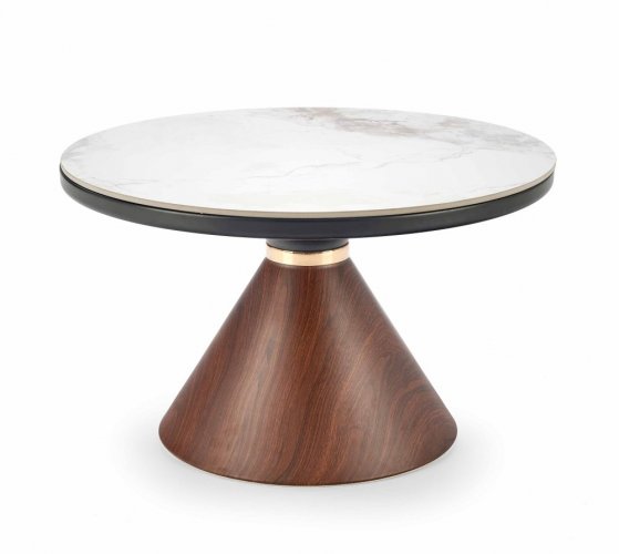 Konferenční stolek GENESIS — keramika, kov, dekor bílý mramor / ořech