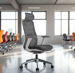 Kancelářská ergonomická židle WISDOM s podhlavníkem — síť, šedý plast, nosnost 120 kg, tmavě šedá Mercury star