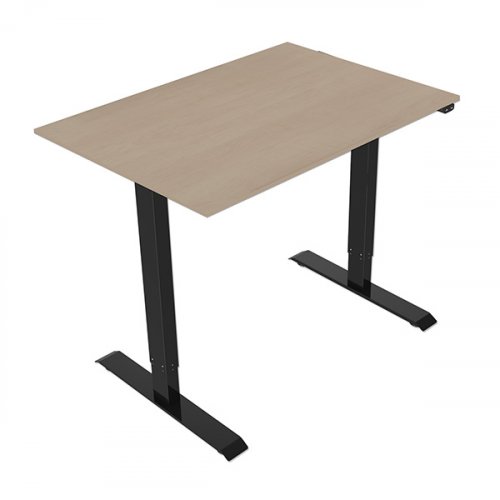 Elektricky výškově nastavitelný stůl POWERO — včetně desky, javor, černá, 75×140 cm