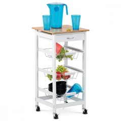 Servírovací stolek / regál, deska masiv bambus, MDF, bílý matný lak, pojezd Autronic