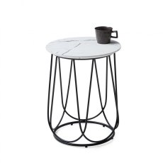 Konferenční kulatý stolek NUBIRA S — dekor mramor, černá / bílá Halmar