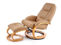 Masážní polohovací křeslo s vyhříváním MATADOR — ohýbané dřevo/ekokůže, béžová Halmar