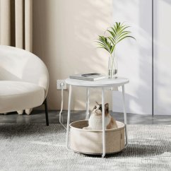 Odkládací stolek FLOW s USB a zásuvkou – bílý MDF, 45x45x50cm Autronic