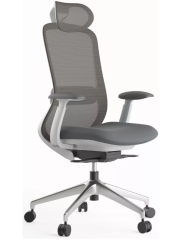 Kancelárska ergonomická stolička BESSEL s podhlavníkom — sieť, čierny plast, nosnosť 120 kg, tmavo sivá