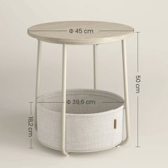 Štýlový odkladací stolík ELIO – 45 × 45 × 50 cm s textilným košom v kašmírovej béžovej