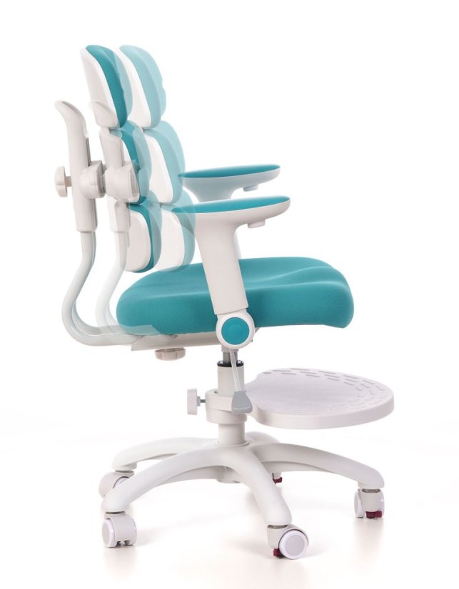 Detská rastúca stolička GRIDDY — látka, biela / tyrkysová