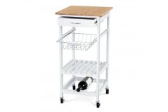 Servírovací stolek / regál, deska masiv bambus, MDF, bílý matný lak, pojezd Autronic