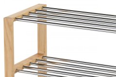 Botník, 4 kovové chrómované police, masív kaučukovník, prírodný odtieň a lak