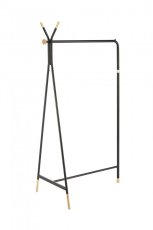 Stojanový vešiak POKI - oceľ, drevo, čierna / prírodná