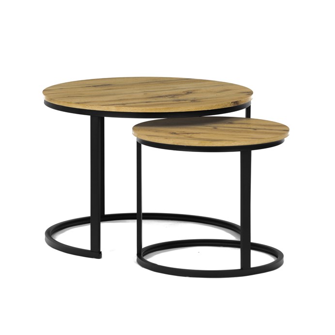 Sada 2 konferenčných stolíkov OREO 3 – MDF z divokého dubu, čierna kovová podstava Autronic
