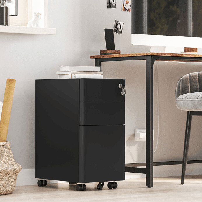 Pojízdný kancelářský kontejner STAL –  kov, černá, 3 zásuvky Autronic