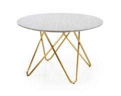 Jídelní kulatý stůl BONELLO — průměr 120 cm, dekor šedý mramor / zlatá Halmar