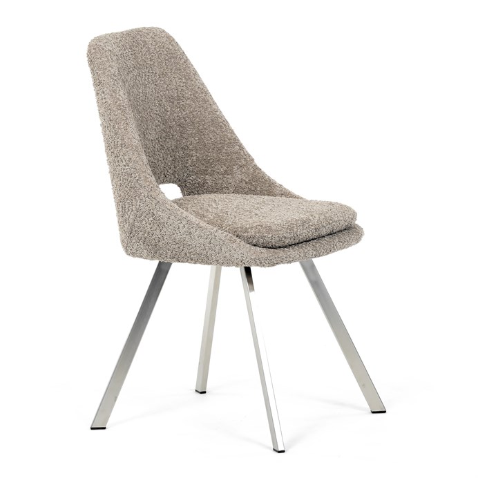 Elegantná lanýžová jedálenská stolička RINA Bouclé s nerez nohami