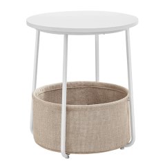 Štýlový odkladací stolík ELIO – 45 × 45 × 50 cm s textilným košom v bielej farbe Autronic