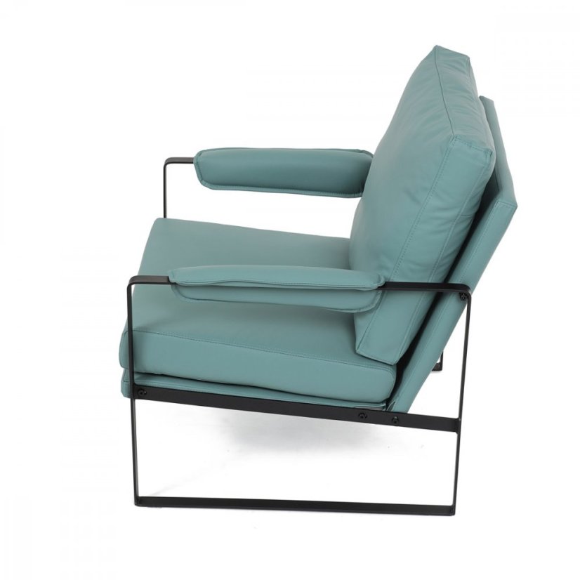 Dizajnové kreslo TUVIN — kov, ekokoža, modrá