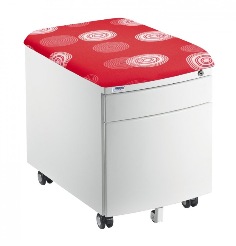 Pojazdný kontajner Mayer 32W8 26 091 — biely, červené čalúnenie