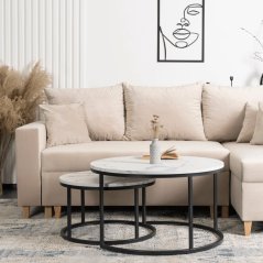 Elegantná sada stolíkov DAFNE MAX, biely mramor a čierny kov Meble Elite