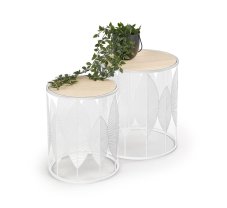 Sada konferenčních stolků FOLLA – MDF, ocel, bílá Halmar