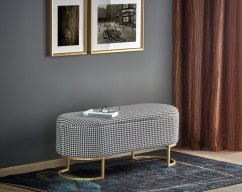 Taburet HARMONY s úložným priestorom - oceľ, látka, zlatá / čierno-biela