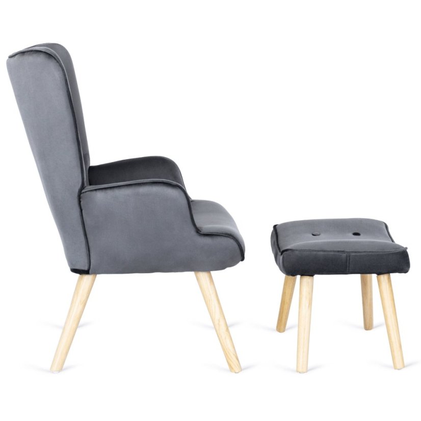 Luxusné šedé zamatové kreslo LOZANO – komfort a štýl v jednom