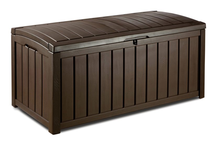 Zahradní úložný box GLENWOOD — 390L, plast, hnědá, nosnost 220 kg
