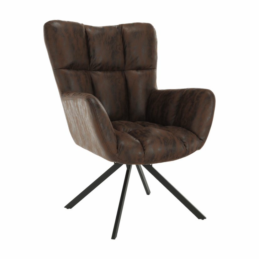 Designové otočné relaxační křeslo KOMODO — kov, látka s efektem broušené kůže, hnědá/černá Kondela