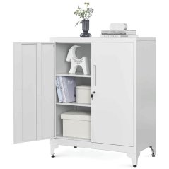 Elegantní bílá kovová komoda ALBUS – 80x40x90 cm s policemi Autronic